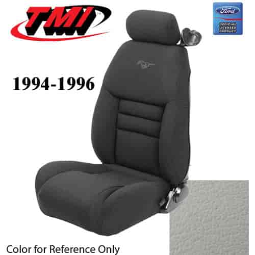 43-76604-L965-PONY 1994-96 MUSTANG GT FRONT BUCKET SEAT OXFORD WHITE LEATHER UPHOLSTERY W/PONY LOGO