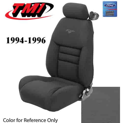 43-76604-L768-PONY 1994-96 MUSTANG GT FRONT BUCKET SEAT OPAL GRAY LEATHER UPHOLSTERY W/PONY LOGO LARGE HEADREST COVERS INCLUDED