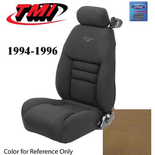 43-76604-L261-PONY 1994-96 MUSTANG GT FRONT BUCKET SEAT SADDLE LEATHER UPHOLSTERY W/PONY LOGO LARGE HEADREST COVERS INCLUDED