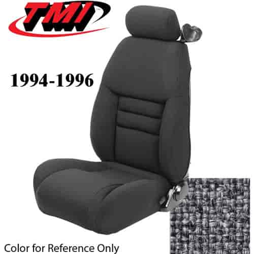43-76704-71 1994-96 MUSTANG GT FRONT BUCKET SEAT CHARCOAL GRAY TWEED NON-OE CLOTH UPHOLSTERY LARGE HEADREST COVERS INCLUDED