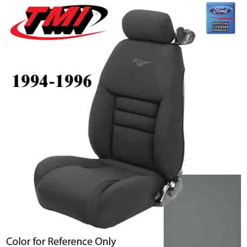 43-76304-6687-PONY 1994-96 MUSTANG GT FRONT BUCKET SEAT OPAL GRAY VINYL UPHOLSTERY W/PONY LOGO LARGE HEADREST COVERS INCLUDED