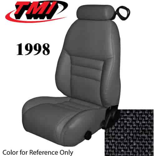 43-76707-70 1997-98 MUSTANG GT FRONT BUCKET SEAT BLACK TWEED NON-OE CLOTH UPHOLSTERY SMALL HEADREST COVERS INCLUDED