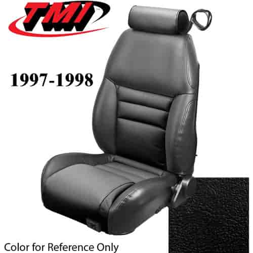 43-76307-958 1997-98 MUSTANG GT FRONT BUCKET SEAT BLACK VINYL NON-OE UPHOLSTERY SMALL HEADREST COVERS INCLUDED