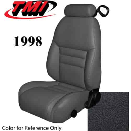 43-76608-L958 1998 MUSTANG GT FRONT BUCKET SEAT BLACK LEATHER UPHOLSTERY SMALL HEADREST COVERS INCLUDED