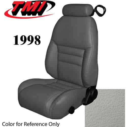 43-76608-L965 1998 MUSTANG GT FRONT BUCKET SEAT OXFORD WHITE LEATHER UPHOLSTERY SMALL HEADREST COVERS INCLUDED