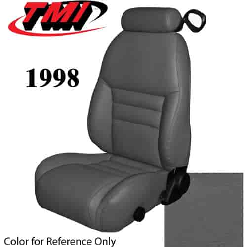 43-76608-L768 1998 MUSTANG GT FRONT BUCKET SEAT OPAL GRAY LEATHER UPHOLSTERY SMALL HEADREST COVERS INCLUDED