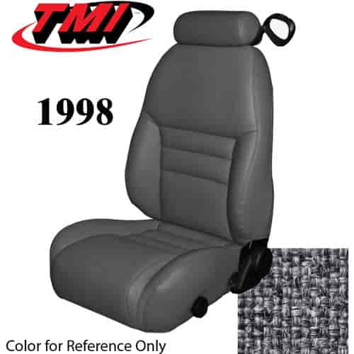 43-76708-71 1998 MUSTANG GT FRONT BUCKET SEAT CHARCOAL GRAY TWEED NON-OE CLOTH UPHOLSTERY SMALL HEADREST COVERS INCLUDED