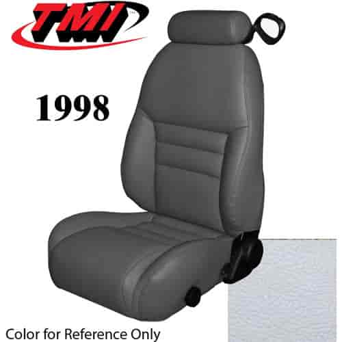 43-76308-965 1998 MUSTANG GT FRONT BUCKET SEAT OXFORD WHITE VINYL UPHOLSTERY SMALL HEADREST COVERS INCLUDED