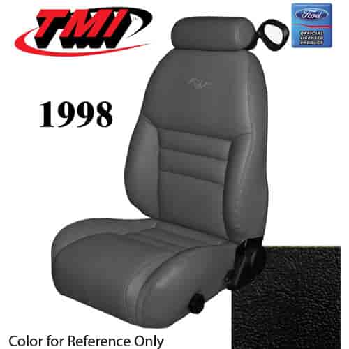 43-76308-958-PONY 1998 MUSTANG GT FRONT BUCKET SEAT BLACK VINYL UPHOLSTERY W/PONY LOGO SMALL HEADREST COVERS INCLUDED