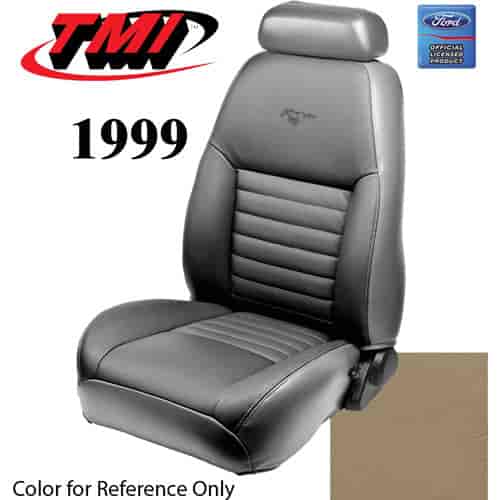 43-76609-L262PONY 1999 MUSTANG GT FRONT BUCKET SEAT MEDIUM PARCHMENT LEATHER UPHOLSTERY W/PONY LOGO