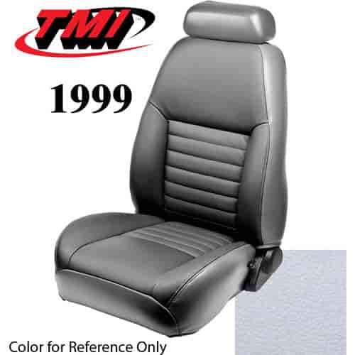 43-76309-965 1999 MUSTANG GT FRONT BUCKET SEAT OXFORD WHITE VINYL UPHOLSTERY LARGE HEADREST COVERS INCLUDED