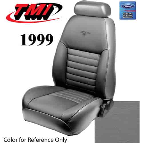 43-76309-6890-PONY 1999 MUSTANG GT FRONT BUCKET SEAT MEDIUM GRAPHITE VINYL UPHOLSTERY W/PONY LOGO LARGE HEADREST COVERS INCLUDED