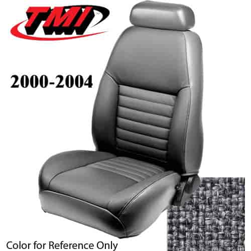 43-76700-71 2000-04 MUSTANG GT FRONT BUCKET SEAT DARK CHARCOAL TWEED NON-OE CLOTH UPHOLSTERY SMALL HEADREST COVERS INCLUDED