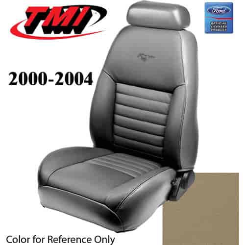 43-76300-7221-PONY 2000-04 MUSTANG GT FRONT BUCKET SEAT MEDIUM PARCHMENT VINYL UPHOLSTERY W/PONY LOG