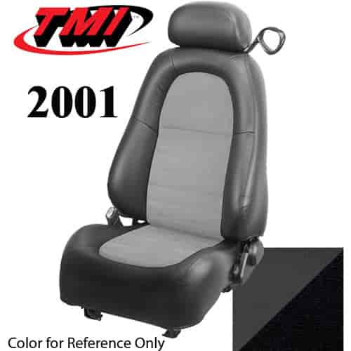 43-76501-6042-99 2001 MUSTANG COBRA FRONT BUCKET SEATS DARK CHARCOAL VINYL UPHOLSTERY WITH UNISUEDE MED. GRAPHITE INSERTS