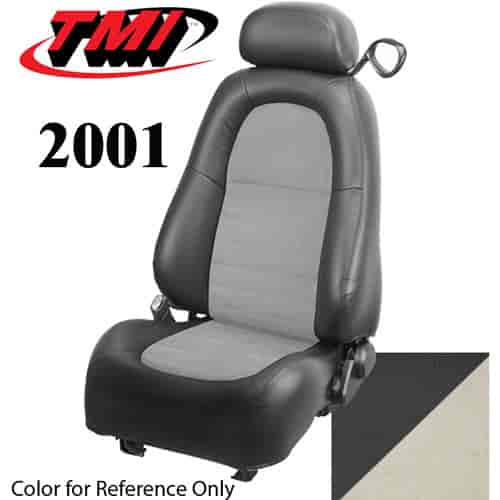 43-76501-6042-7088 2001 MUSTANG COBRA FRONT BUCKET SEATS DARK CHARCOAL VINYL UPHOLSTERY WITH UNISUEDE MED. PARCHMENT INSERTS