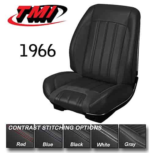 46-82026-2295-99-BKS 1966 CHEVELLE COUPE SPORT R SEAT UPHOLSTERY BLACK VINYL BLACK SUEDE BLACK STITC