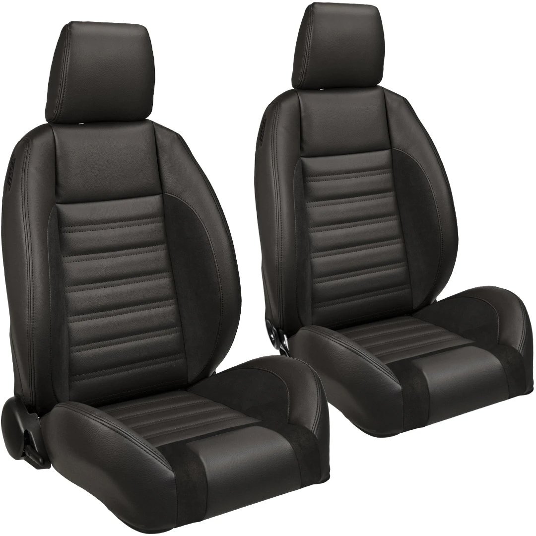 Pro-Series Universal Sport-R Low Back Seats with Headrest [Charcoal Black Suede w/Red Stitch] OE #: 47-9201-6525-99-RS