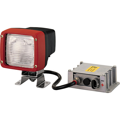 Ultra Beam Xenon Work Lamp Square Clear Lens Black Housing w/ Red Bezel Close Range 12V 35W Incl. Wiring Harness