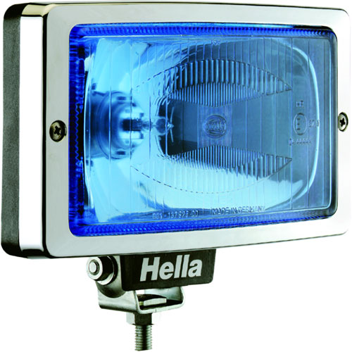 HELLA Jumbo 220 Series Driving Lamp; Rectangle; Blue Lens; Black Housing; Upright Pendant Mounting;