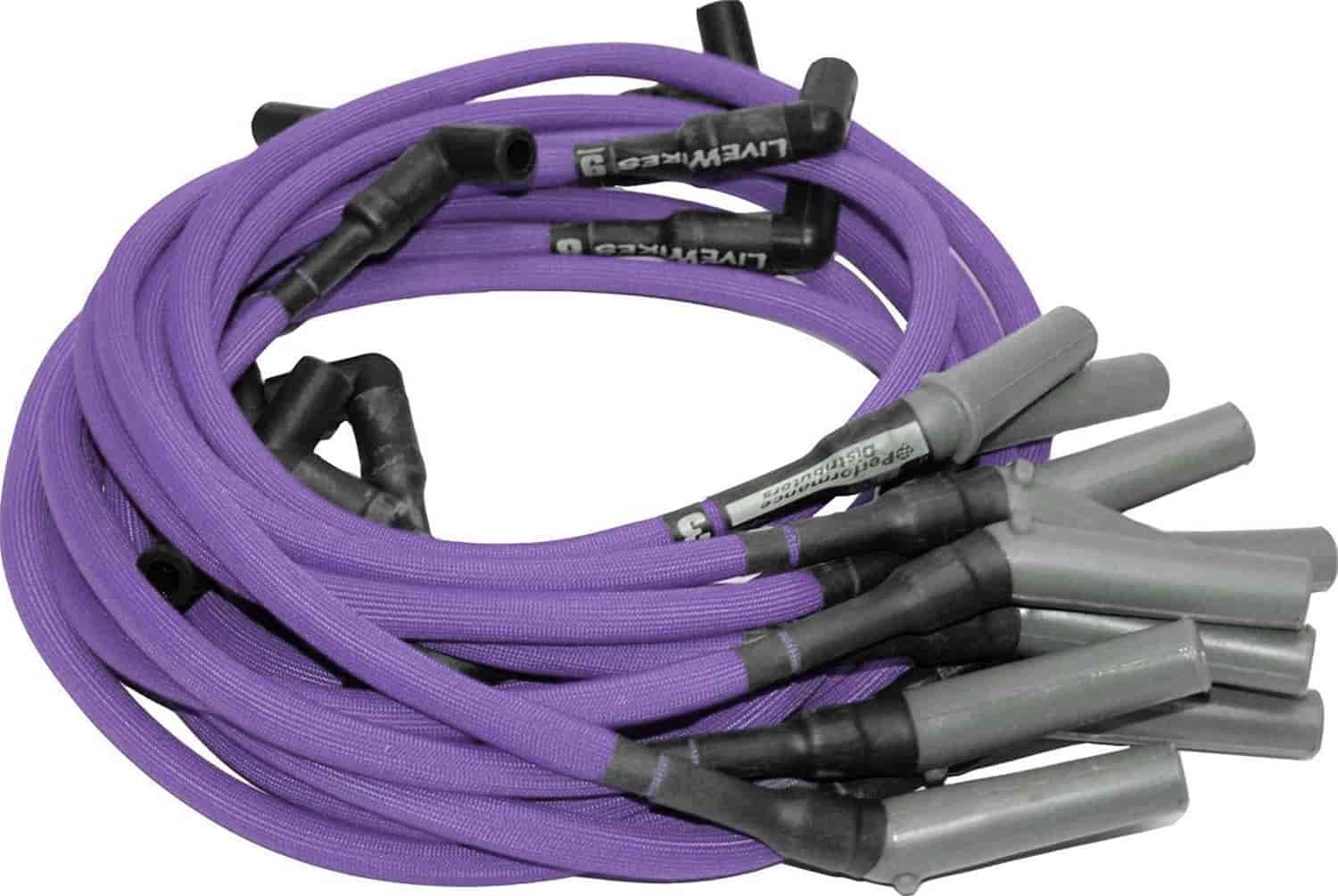Plug Wires- Pts. Style Term -Purple-S.B. Chevy- Under Headers- 90 degree Boot