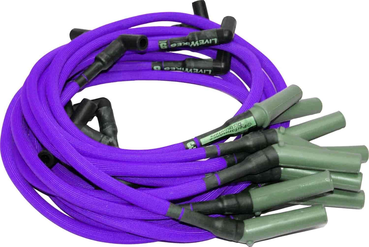 Live Wire Plug Wires- HEI Term -Purple-B.B. Chevy- Under Heads- 90 Degree Boot