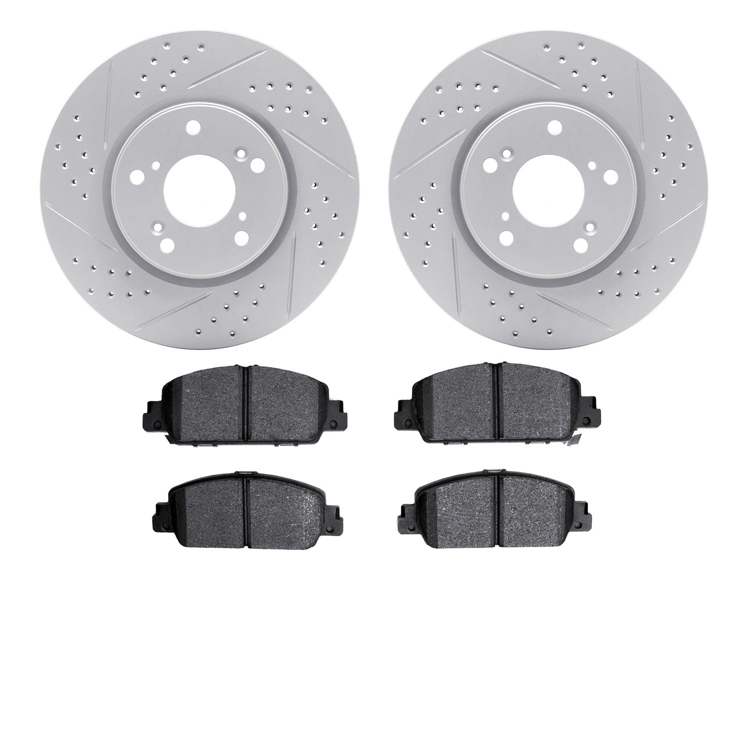 2502-59043 Geoperformance Drilled/Slotted Rotors w/5000 Advanced Brake Pads Kit, 2014-2017 Acura/Honda, Position: Front
