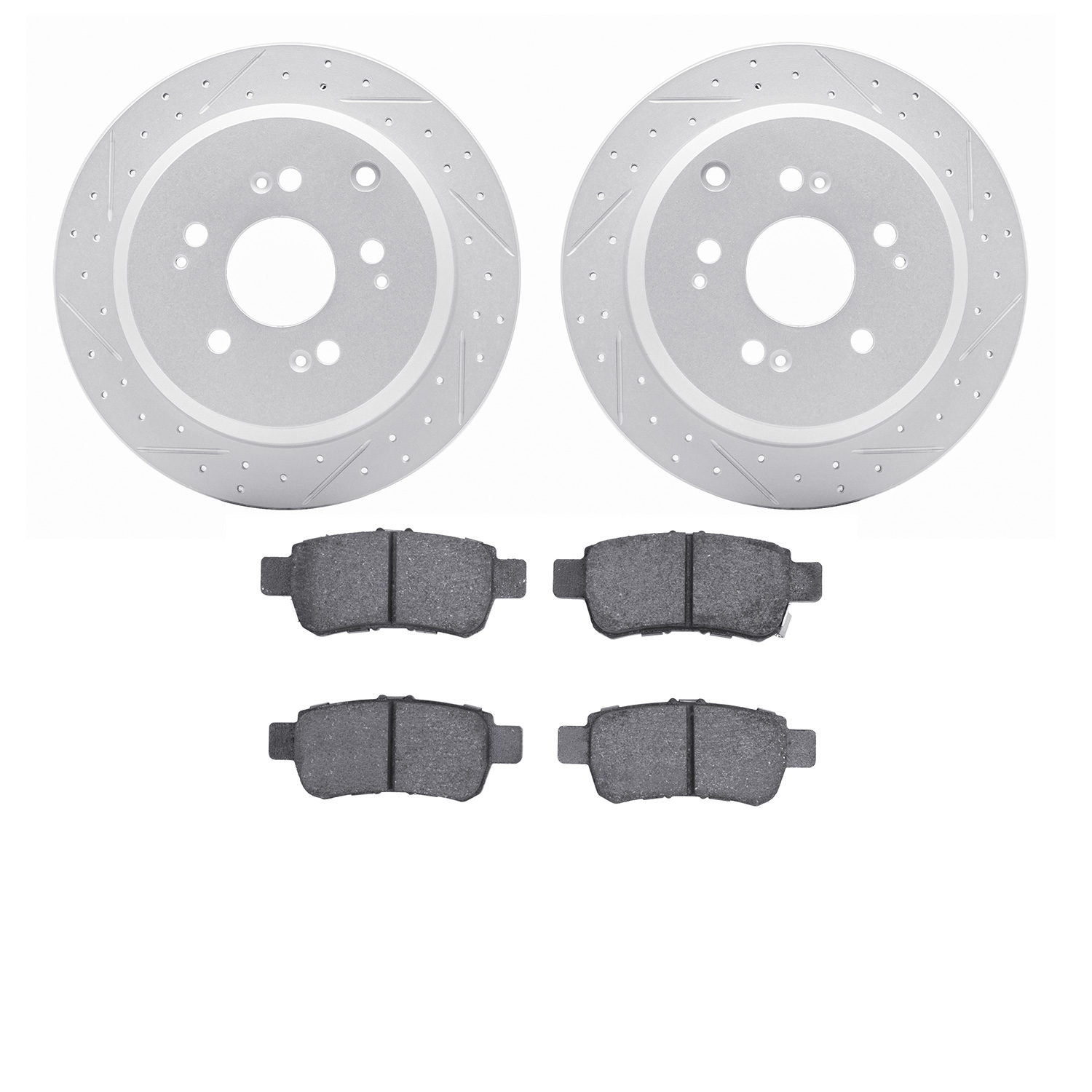 2502-59070 Geoperformance Drilled/Slotted Rotors w/5000 Advanced Brake Pads Kit, 2005-2010 Acura/Honda, Position: Rear
