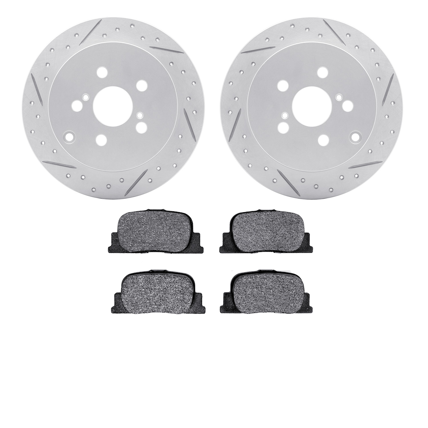 2502-76016 Geoperformance Drilled/Slotted Rotors w/5000 Advanced Brake Pads Kit, 2005-2010 Lexus/Toyota/Scion, Position: Rear