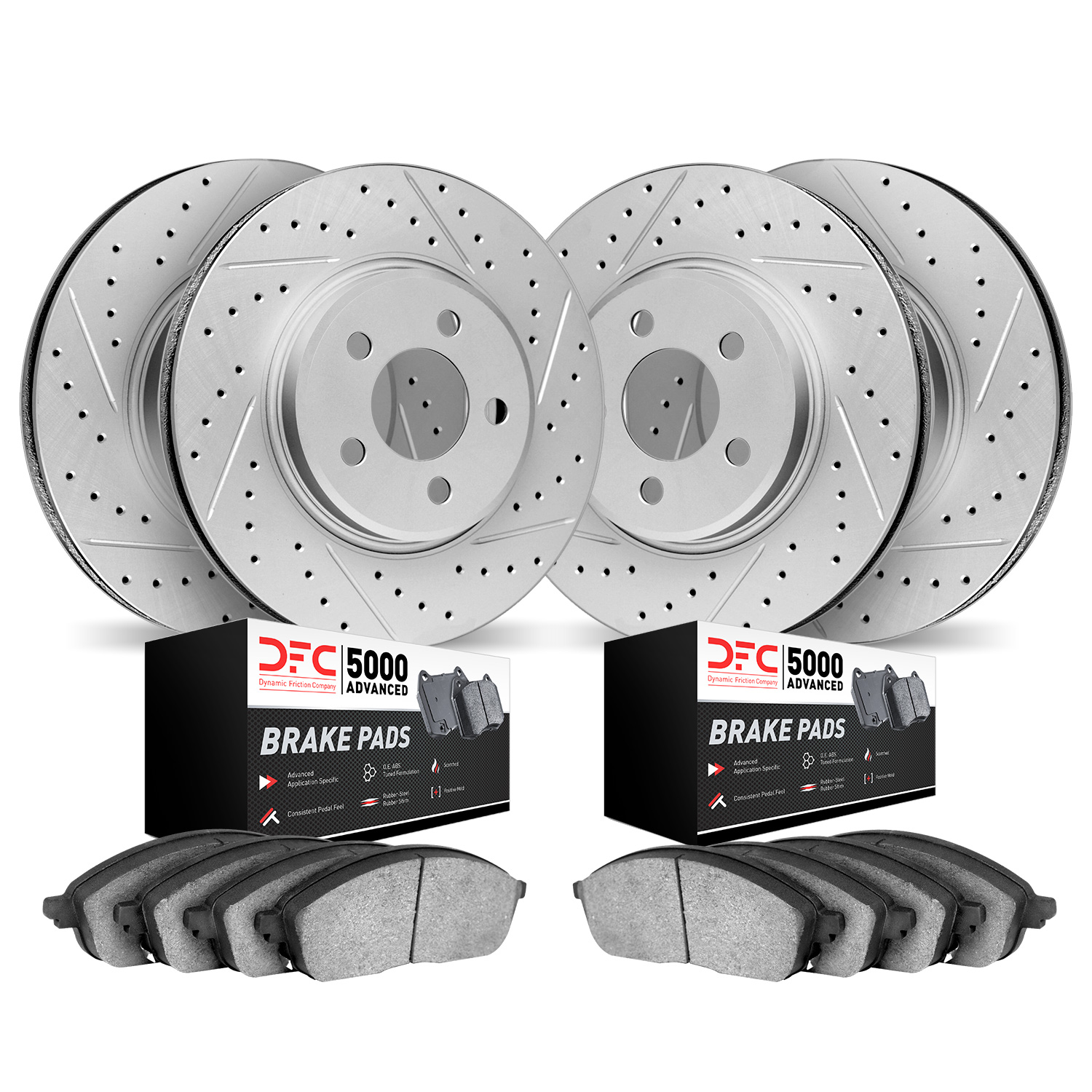 2504-46010 Geoperformance Drilled/Slotted Rotors w/5000 Advanced Brake Pads Kit, 2005-2010 GM, Position: Front and Rear