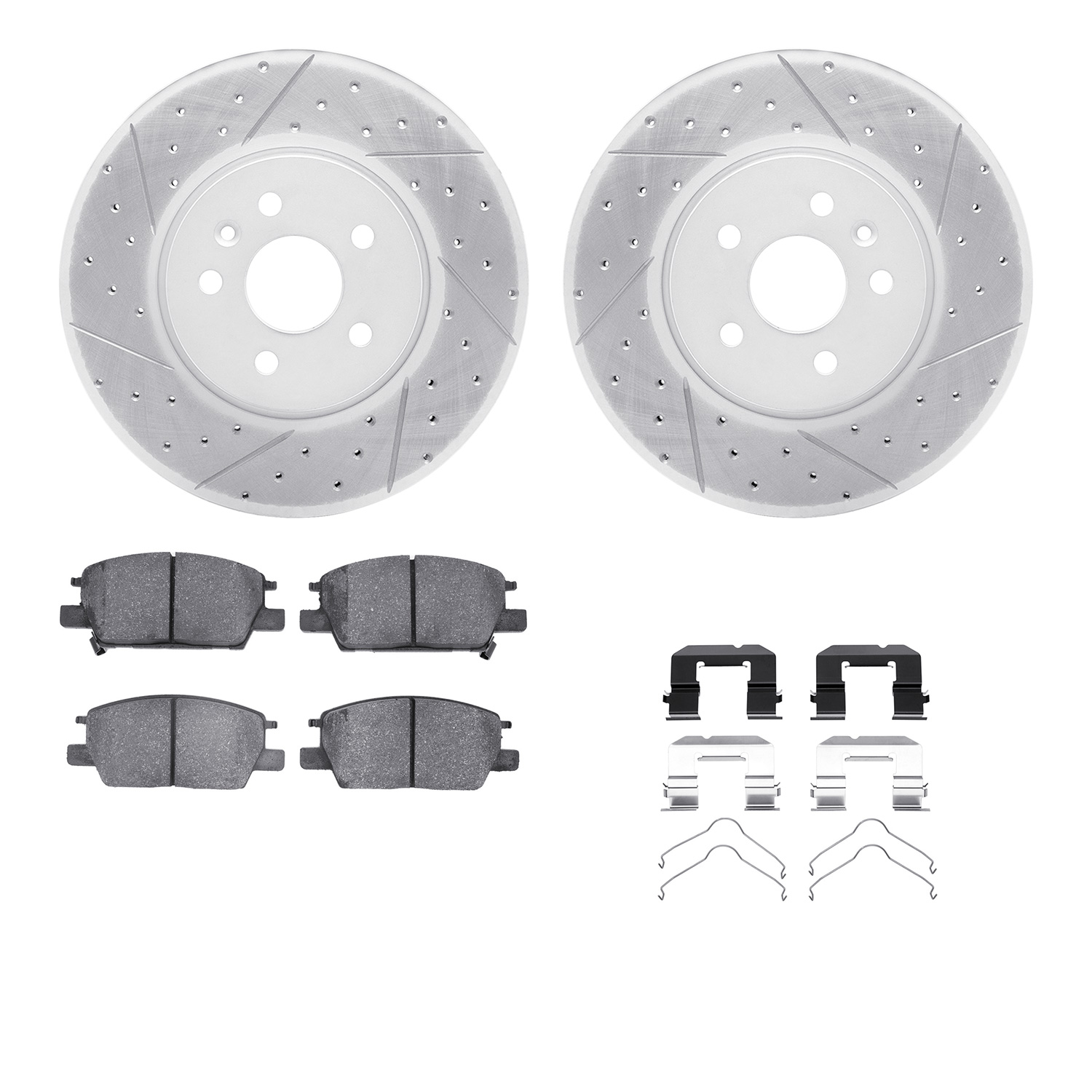 2512-45032 Geoperformance Drilled/Slotted Rotors w/5000 Advanced Brake Pads Kit & Hardware, Fits Select GM, Position: Front