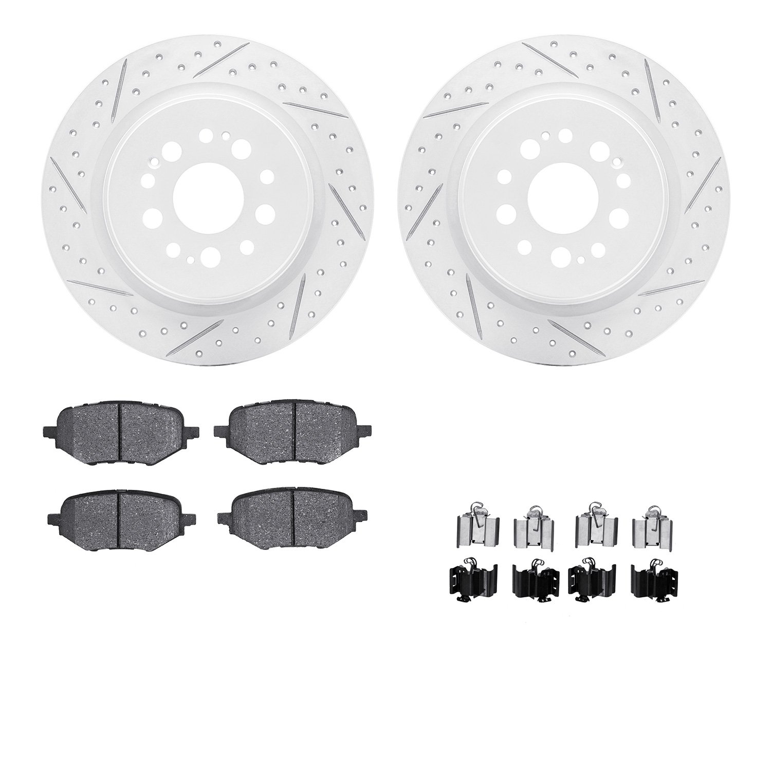 2512-59109 Geoperformance Drilled/Slotted Rotors w/5000 Advanced Brake Pads Kit & Hardware, Fits Select Acura/Honda, Position: R