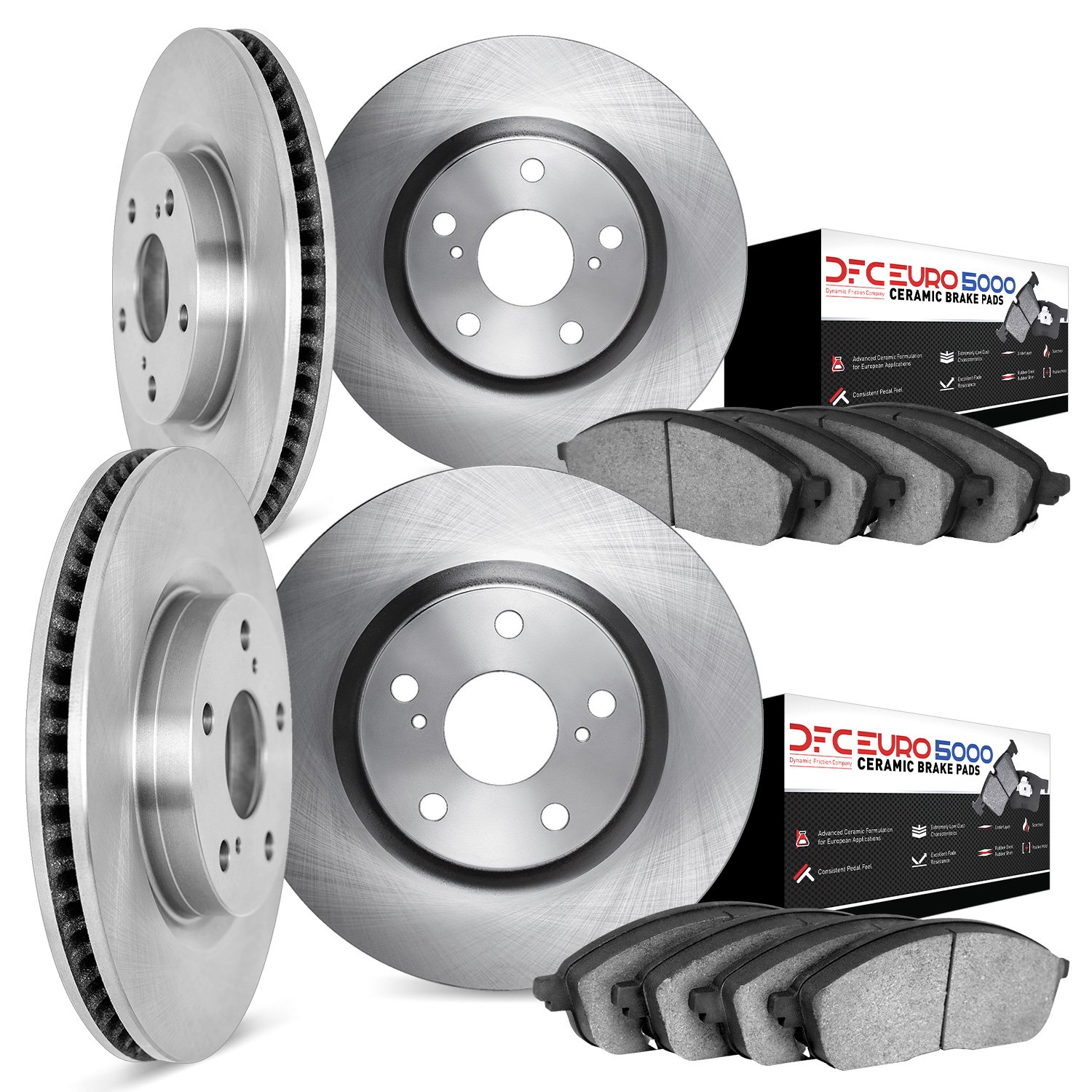 6604-10487 Brake Rotors w/5000 Euro Ceramic Brake Pads, 2002-2010 GM, Position: Front and Rear