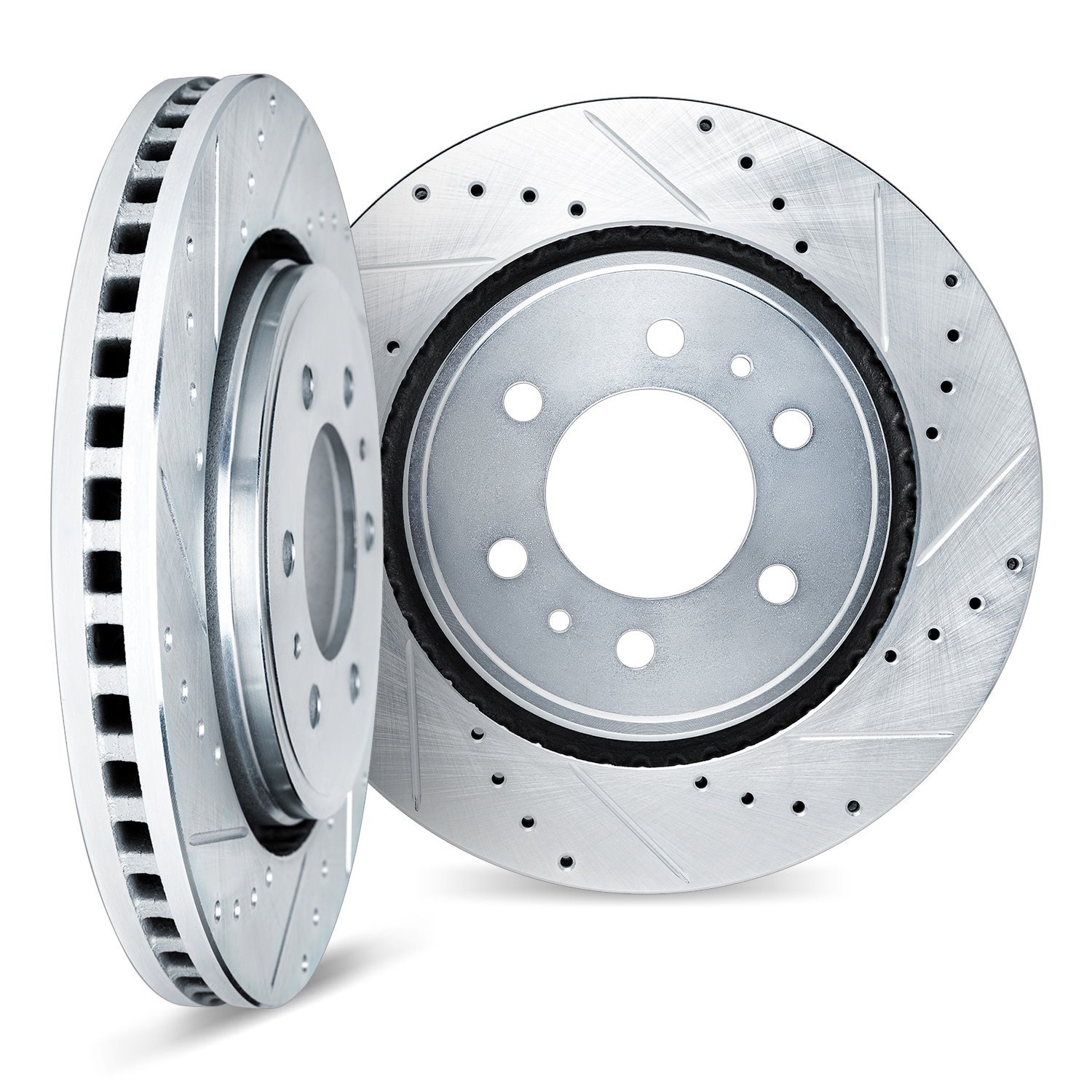 7002-76086 Drilled/Slotted Brake Rotors [Silver], 2000-2007 Lexus/Toyota/Scion, Position: Front