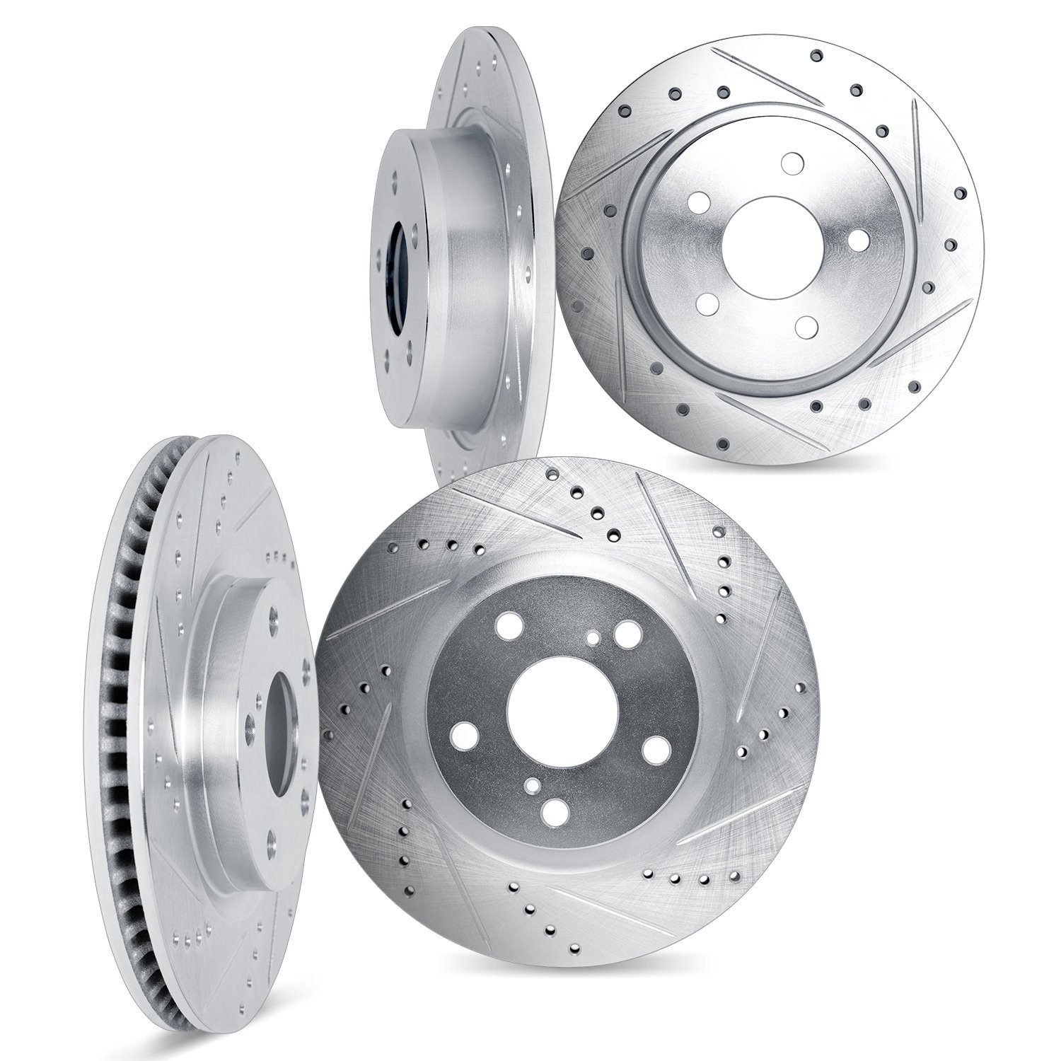 7004-40182 Drilled/Slotted Brake Rotors [Silver], 2008-2018 Mercedes-Benz, Position: Front and Rear