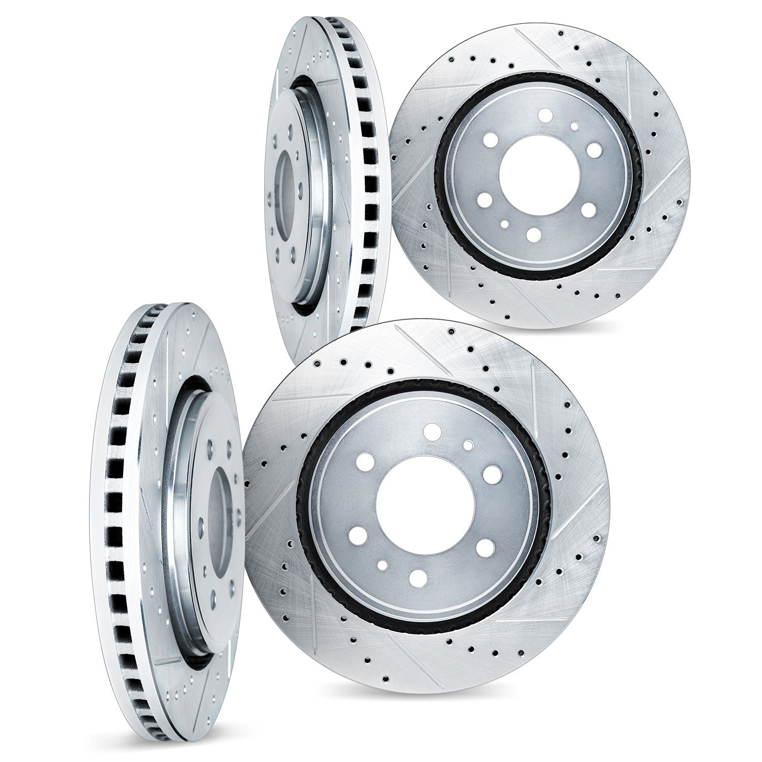 7004-48007 Drilled/Slotted Brake Rotors [Silver], 2000-2008 GM, Position: Front and Rear