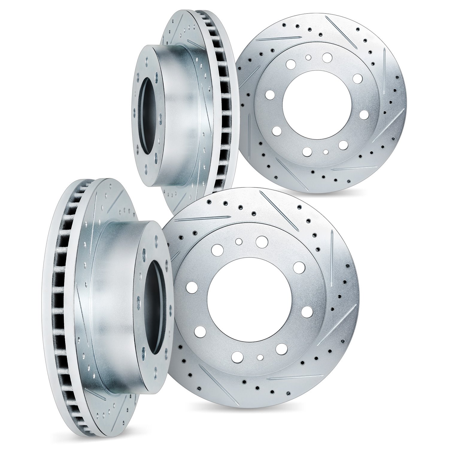 7004-48013 Drilled/Slotted Brake Rotors [Silver], 1999-2020 GM, Position: Front and Rear