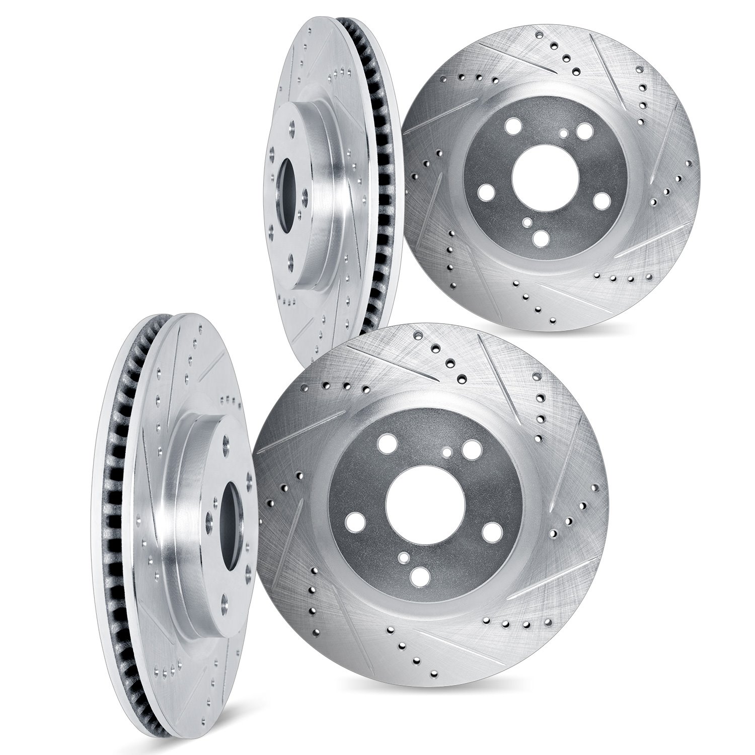 7004-67010 Drilled/Slotted Brake Rotors [Silver], Fits Select Infiniti/Nissan, Position: Front and Rear