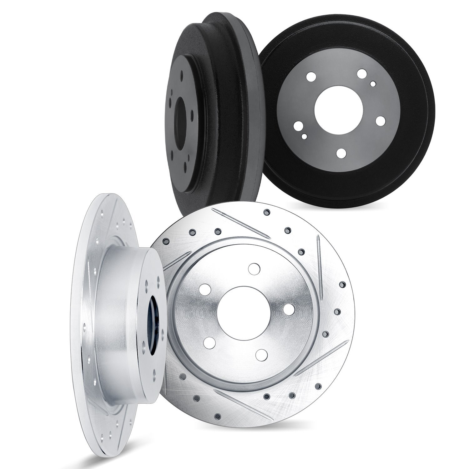 7004-74063 Drilled/Slotted Brake Rotors & Drums Kit [Silver], 1979-1985 Audi/Volkswagen, Position: Front and Rear