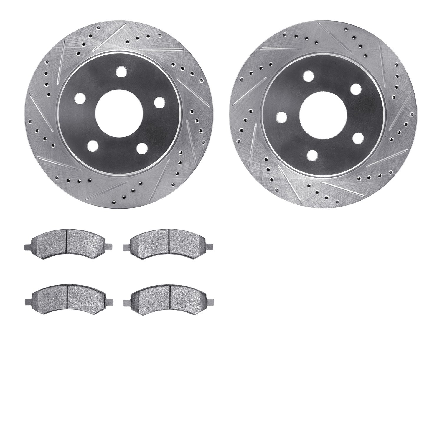 7202-40123 Drilled/Slotted Rotors w/Heavy-Duty Brake Pads Kit [Silver], 2006-2018 Mopar, Position: Front