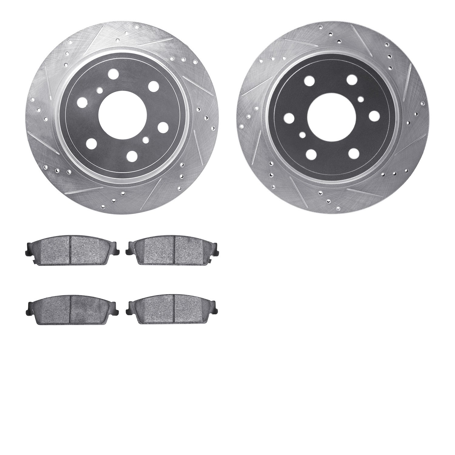 7202-48059 Drilled/Slotted Rotors w/Heavy-Duty Brake Pads Kit [Silver], 2007-2014 GM, Position: Rear