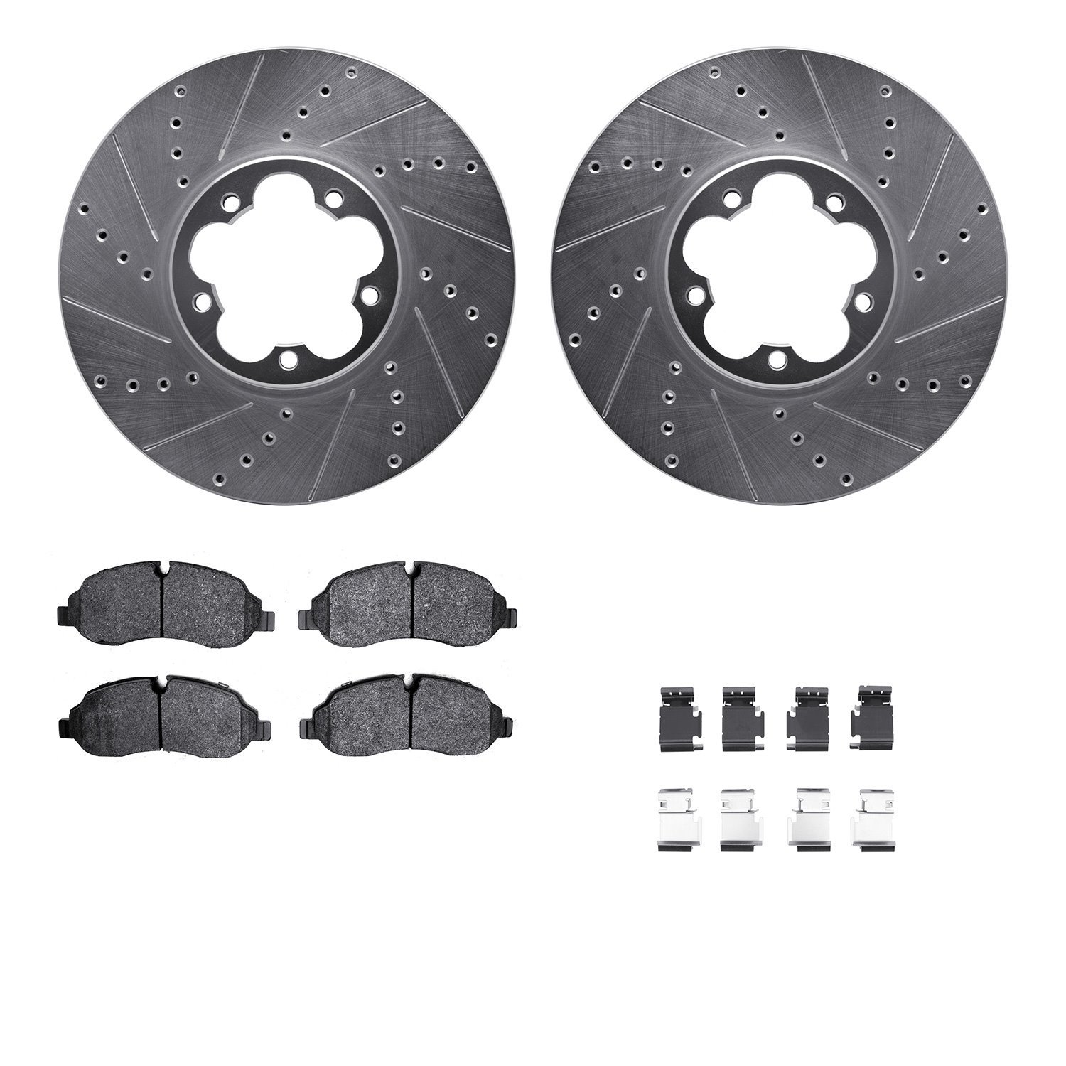 7212-99242 Drilled/Slotted Rotors w/Heavy-Duty Brake Pads Kit & Hardware [Silver], Fits Select Ford/Lincoln/Mercury/Mazda, Posit