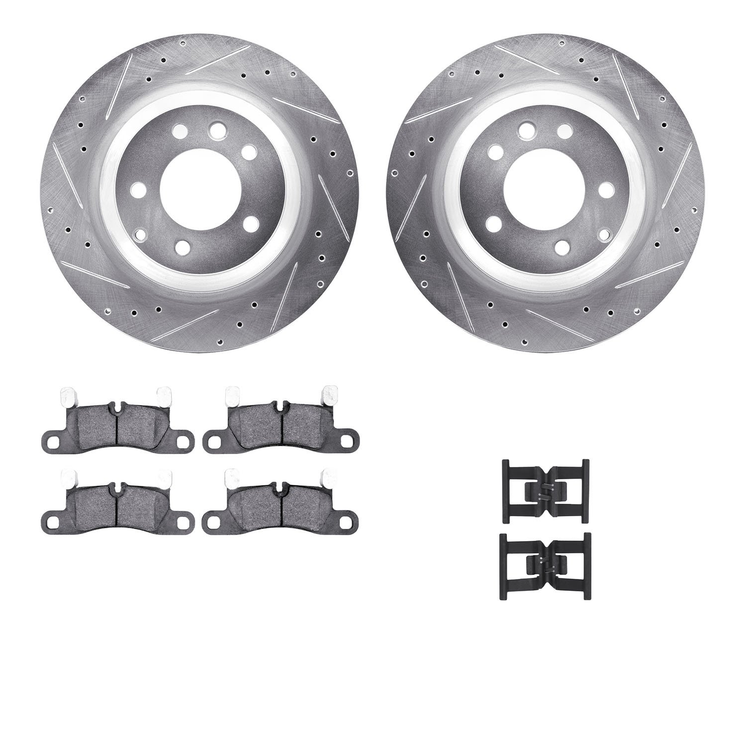7312-02017 Drilled/Slotted Brake Rotor with 3000-Series Ceramic Brake Pads Kit & Hardware [Silver], 2011-2018 Porsche, Position: