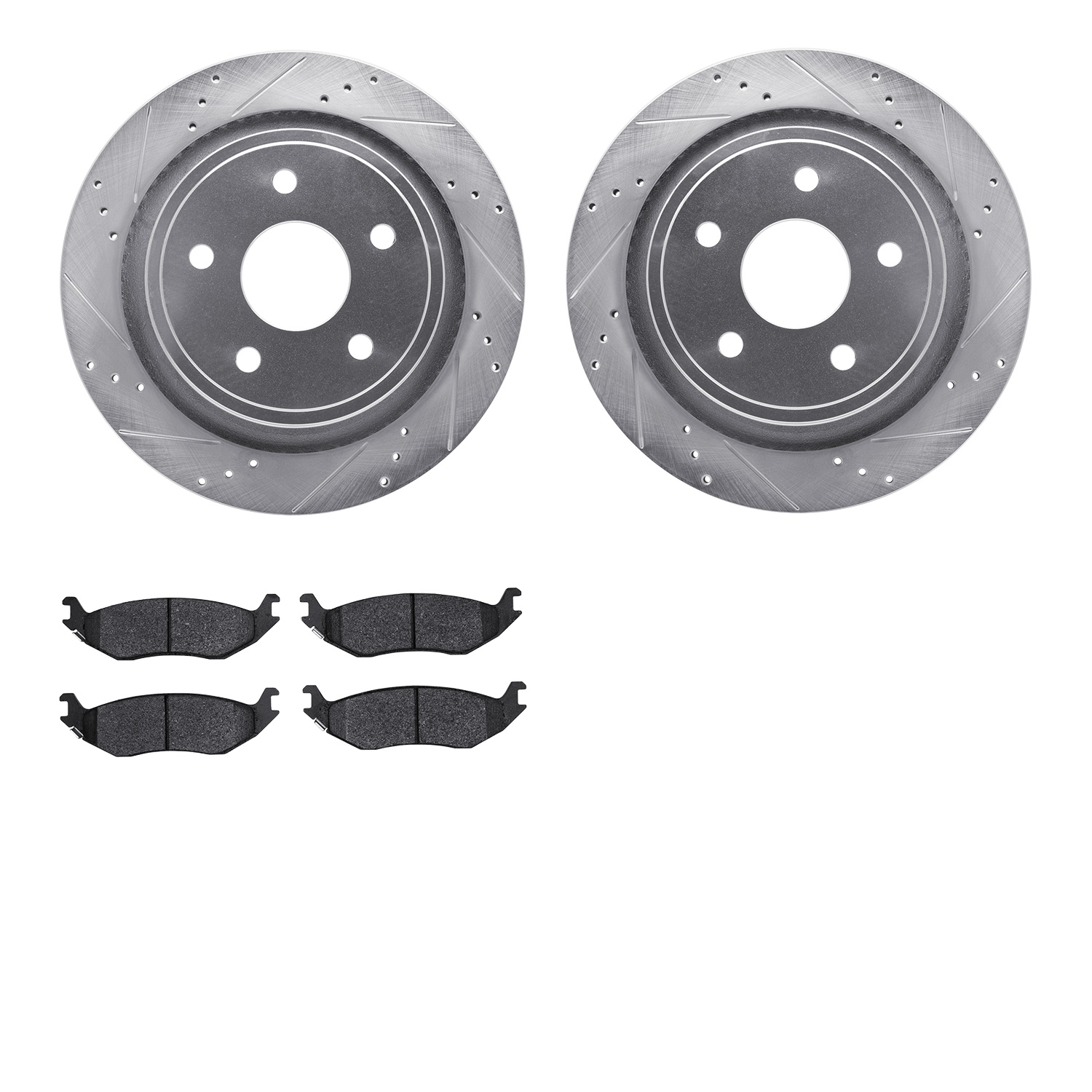 7402-40012 Drilled/Slotted Brake Rotors with Ultimate-Duty Brake Pads Kit [Silver], 2002-2018 Mopar, Position: Rear