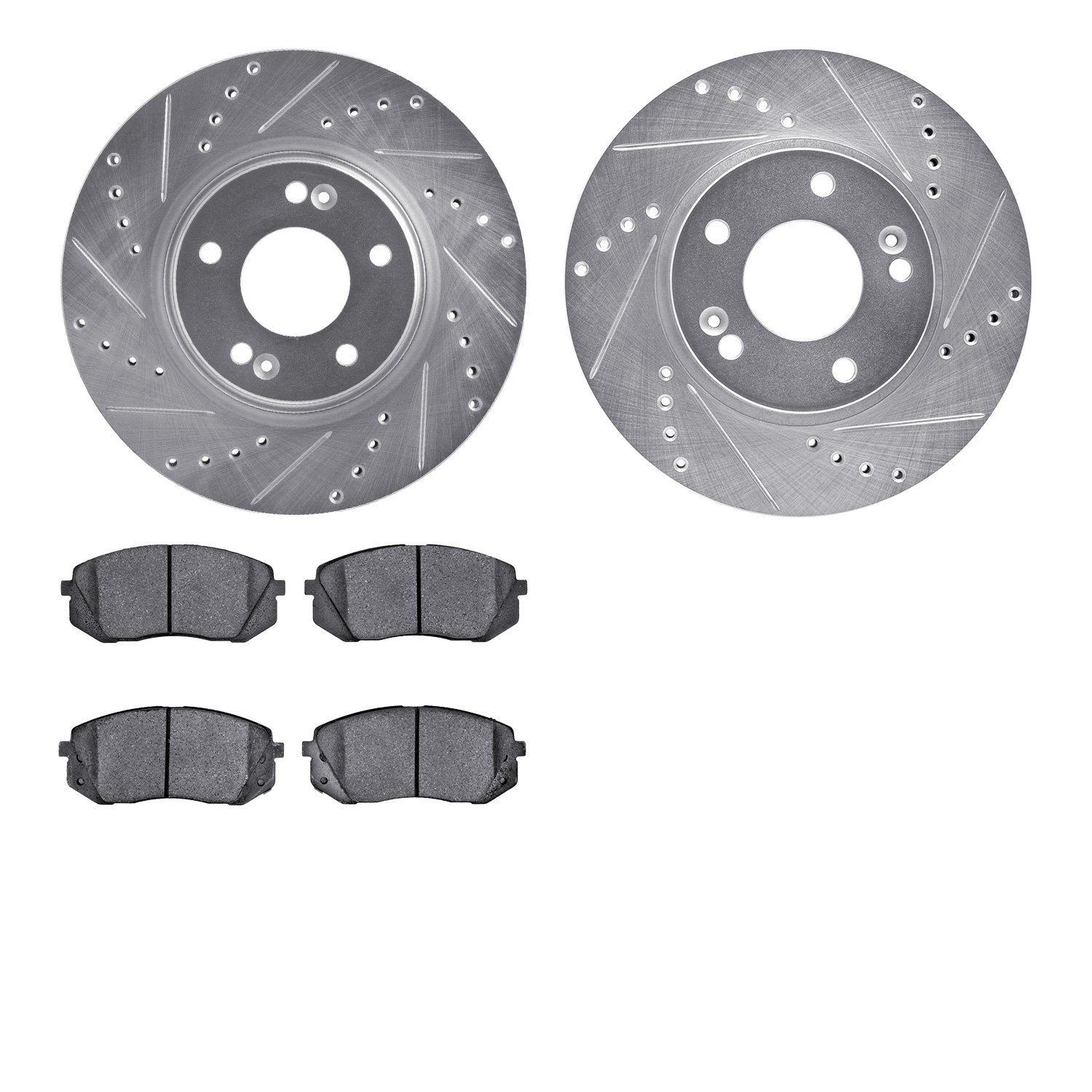 7502-03085 Drilled/Slotted Brake Rotors w/5000 Advanced Brake Pads Kit [Silver], 2015-2015 Kia/Hyundai/Genesis, Position: Front
