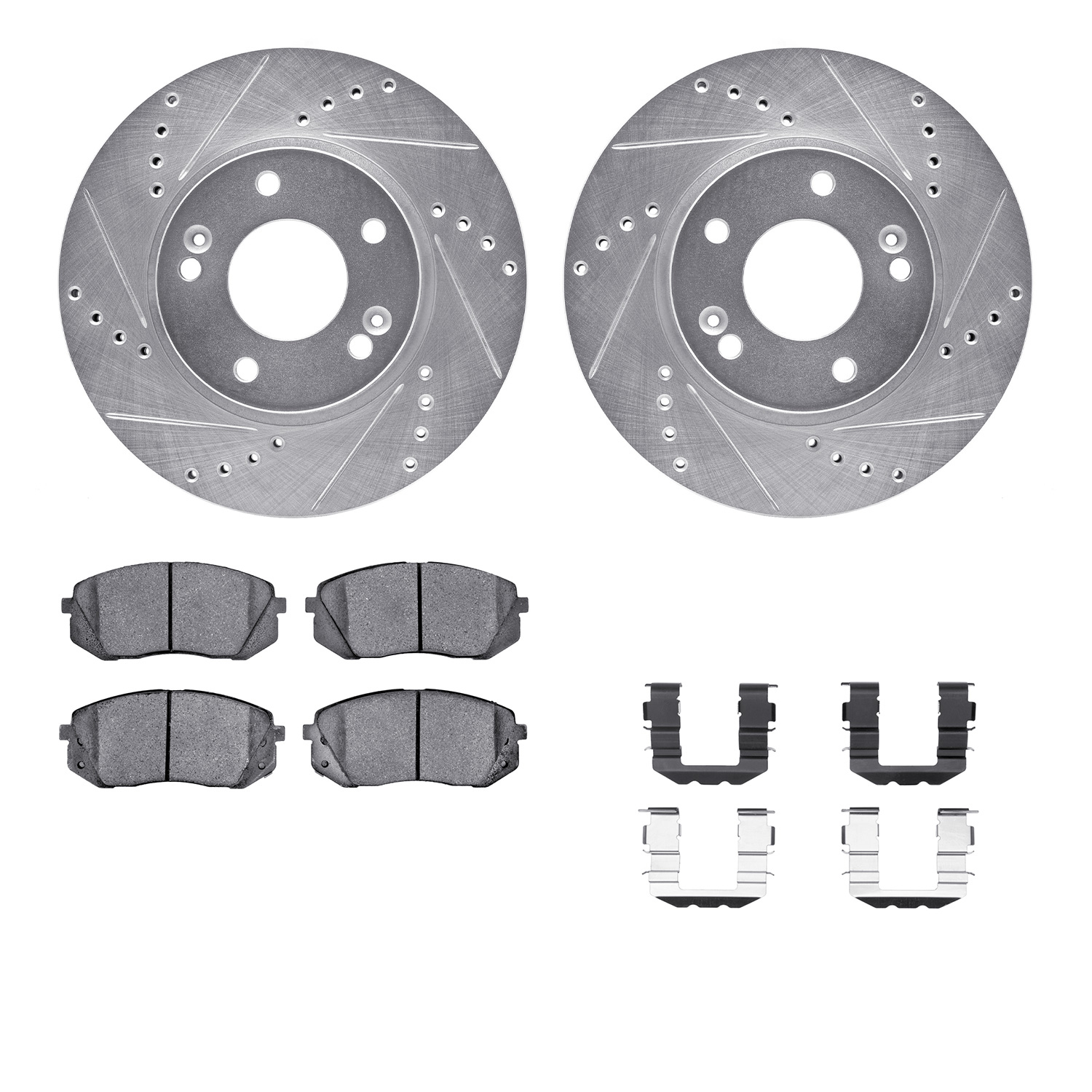 7512-03099 Drilled/Slotted Brake Rotors w/5000 Advanced Brake Pads Kit & Hardware [Silver], 2015-2015 Kia/Hyundai/Genesis, Posit