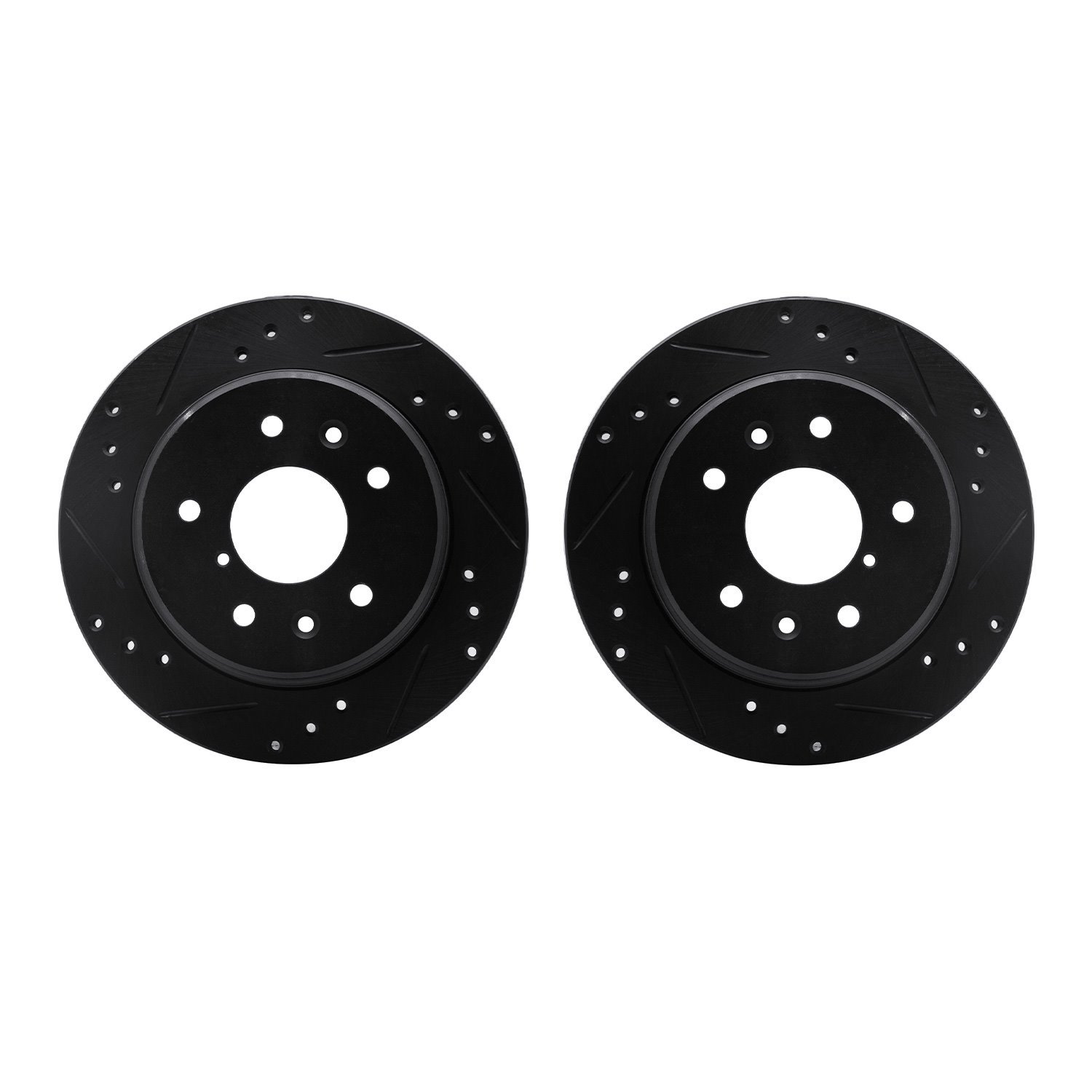 8002-80080 Drilled/Slotted Brake Rotors [Black], 1986-1991 Ford/Lincoln/Mercury/Mazda, Position: Rear