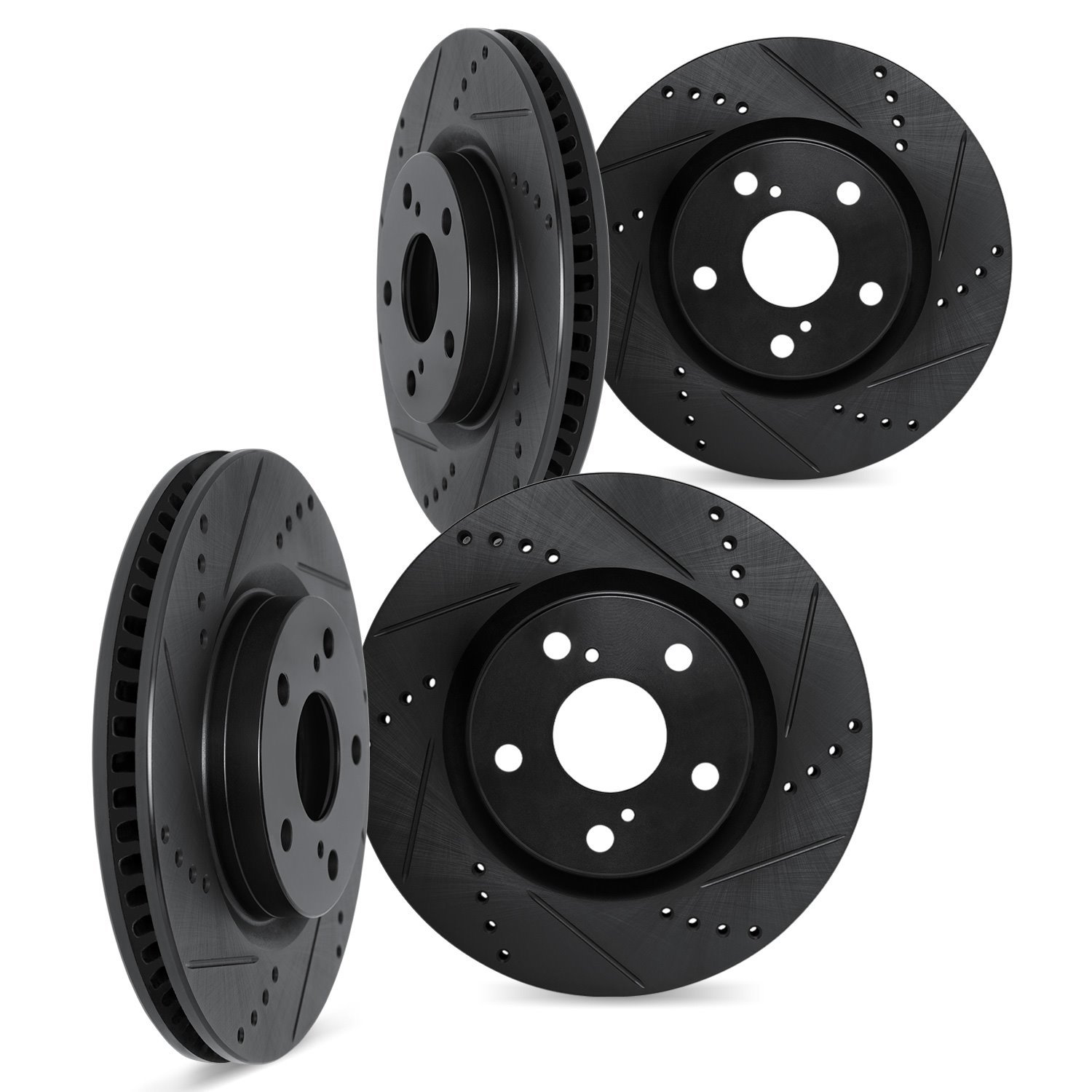 8004-39006 Drilled/Slotted Brake Rotors [Black], Fits Select Mopar, Position: Front and Rear