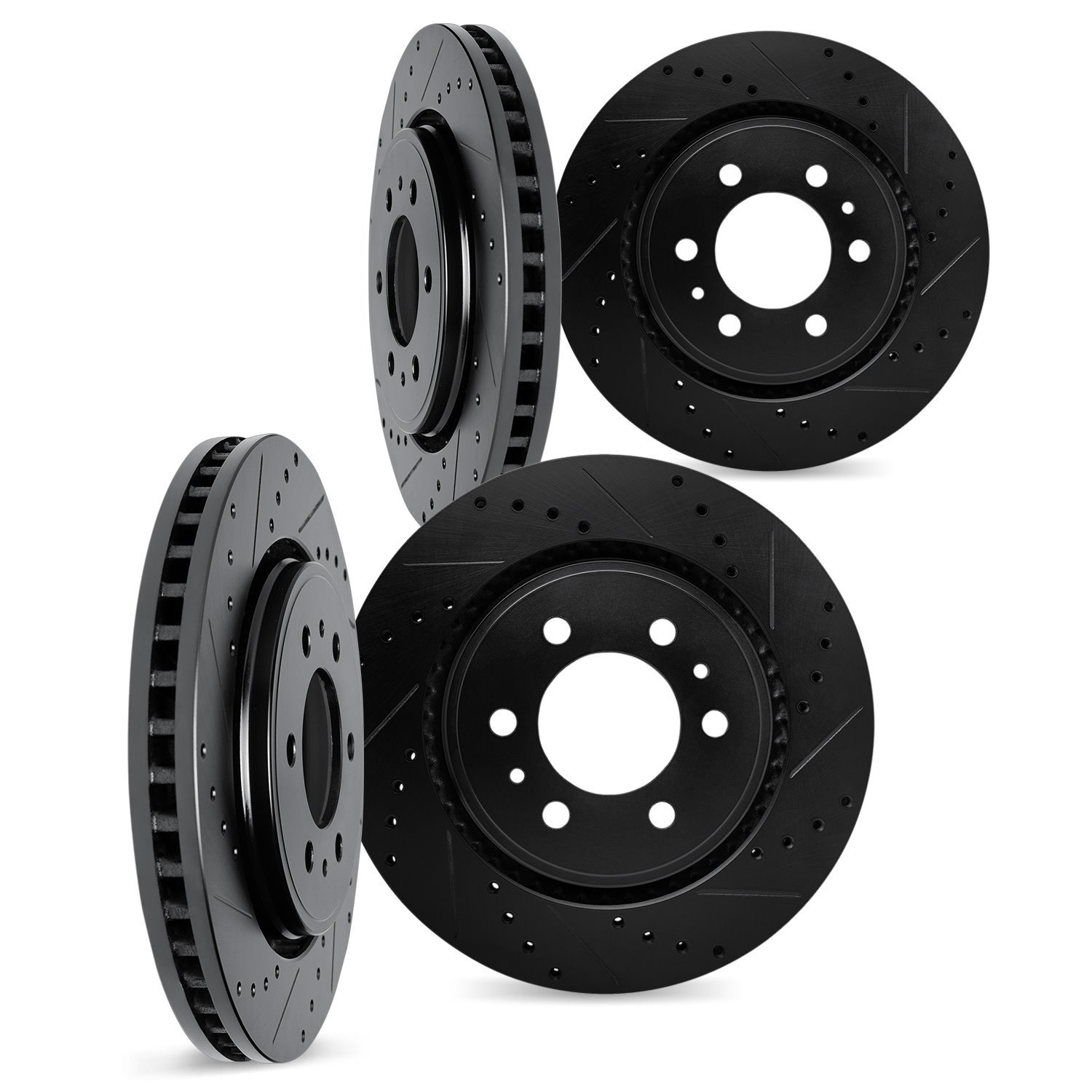 8004-48008 Drilled/Slotted Brake Rotors [Black], 2007-2020 GM, Position: Front and Rear