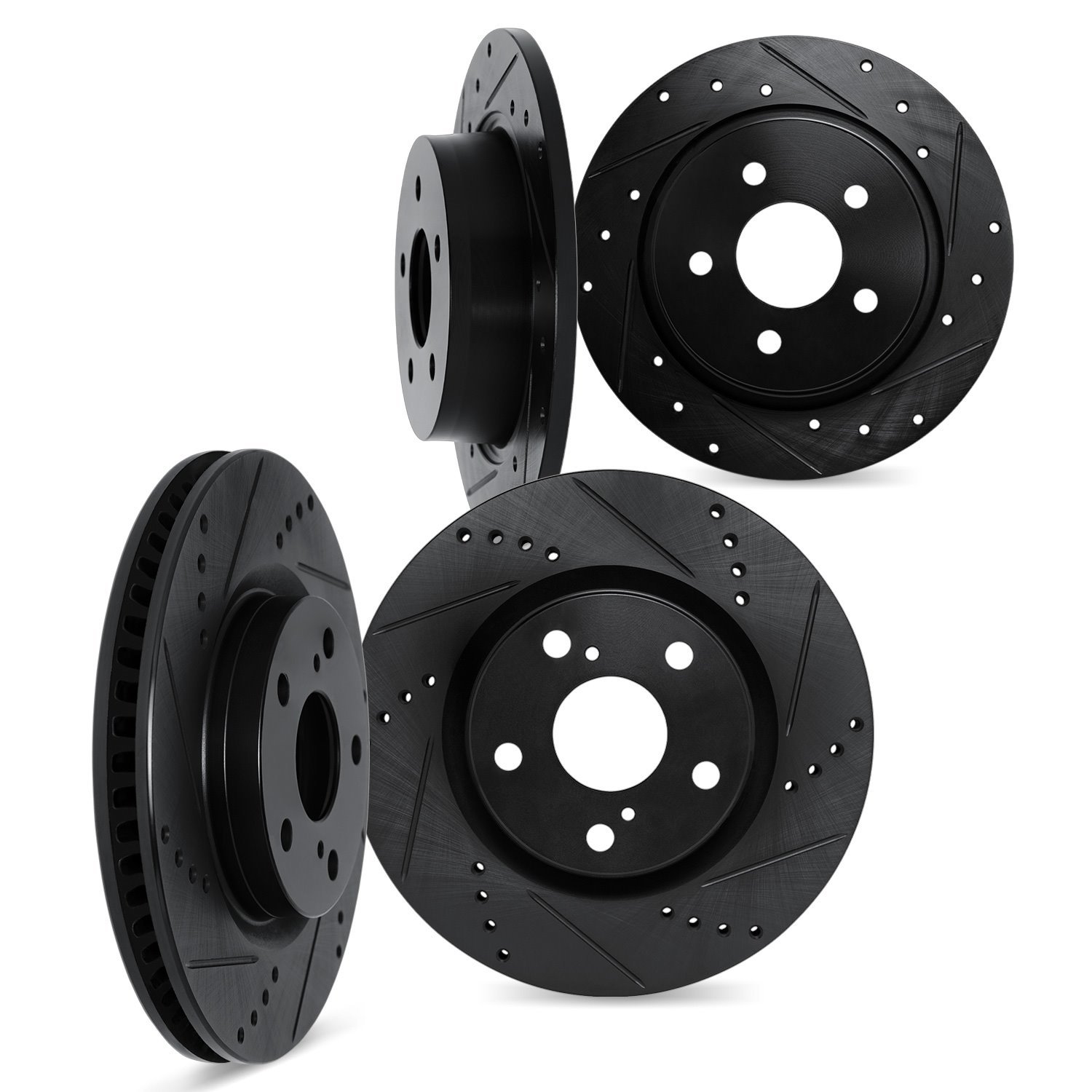 8004-74003 Drilled/Slotted Brake Rotors [Black], 2015-2018 Audi/Volkswagen, Position: Front and Rear